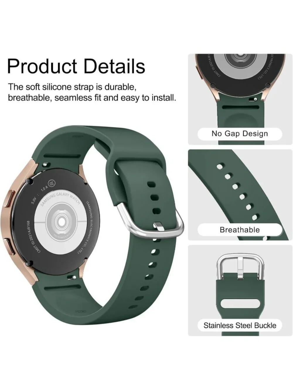 Unisex Dark Green Analog Silicone Replacement Strap Samsung Galaxy Classic Watch